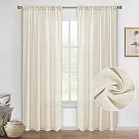 Vista 40 de DWCN Cortinas transparentes de lino sintético blanco, con bolsillo para barra, cortinas de gasa semi texturizada, para dormitorio, sala de estar