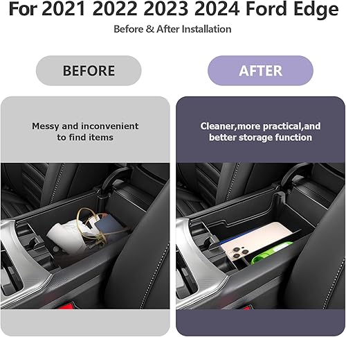 Miniatura 2 de LUWU Organizador de consola central para Ford Edge 2023 2024, caja de almacenamiento para reposabrazos Ford Edge 2015-2024, organizador de