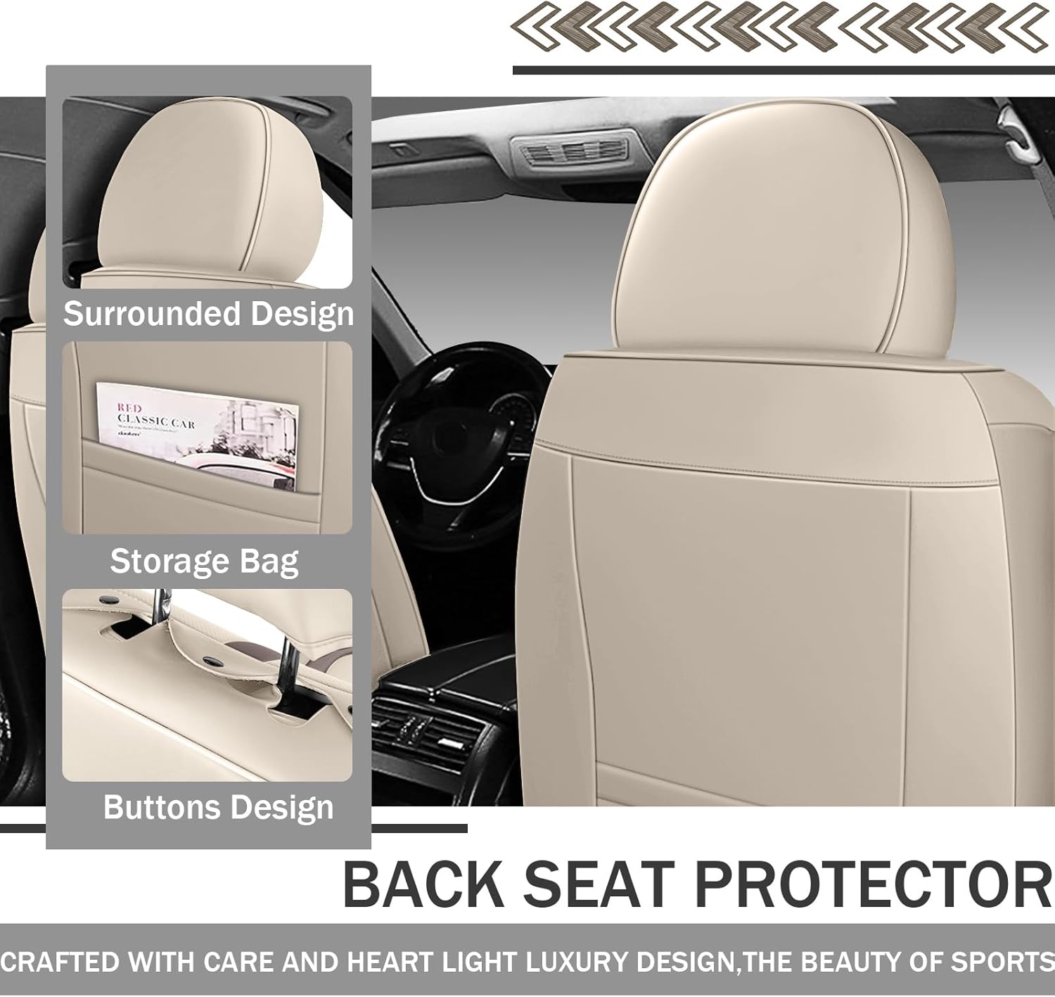 Car Seat Covers Fit for 95% of Chevy 2000-2024,Premium Faux Leather Seat Cover | Breathable Waterproof Sports Drive in Style,Easy to Install Seat Covers (Full Set/Beige - Brown)