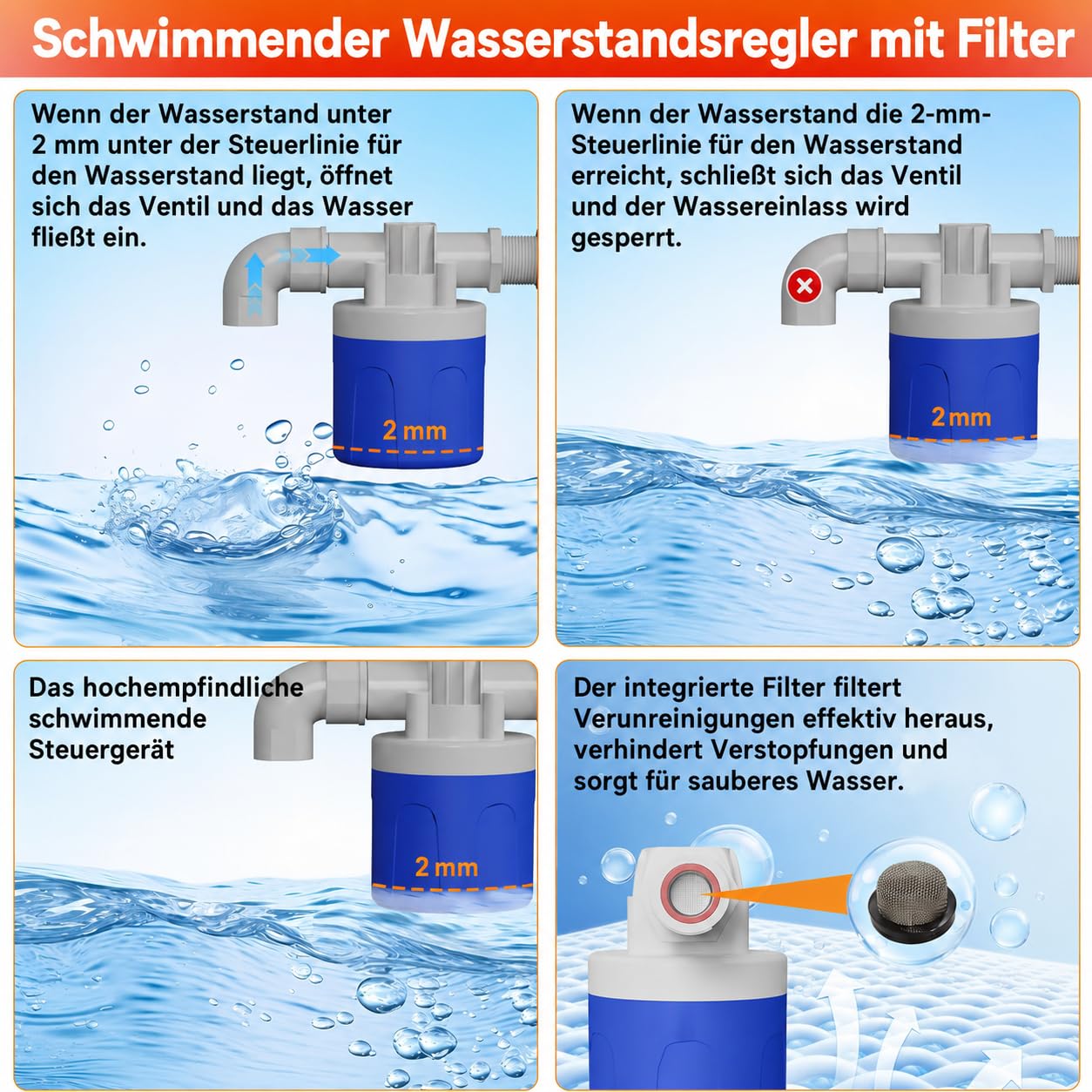 Automatischer Futterautomat Hühner 12KG & Hühnertränke 11.4L mit Schwimmerventil, Geflügeltränke, 4 Näpfe, 3 Anschlüsse, Wassertränke Futterspender Hühner, Zubehör für Stall, Tauben, Wachteln (Rot)