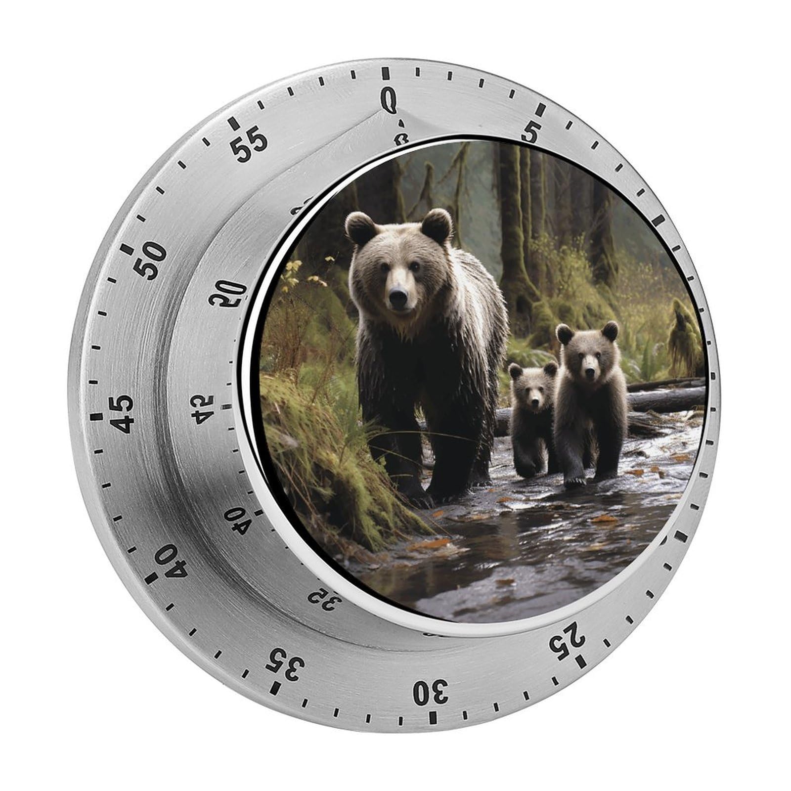 Mother Bear and Her Cubs Kitchen Timer Chef Cooking Timers Clock with Loud Alarm Exquisite Stainless Steel Mechanical Desk Timers Magnetic Backing 60 Minute Visual Timer for Work