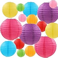 LURICO 16 Pack Colorful Paper Lanterns (4", 6", 8", 10") - Multicolor Chinese Japanese Hanging Ball Lanterns for Parties, Weddings, Home Decor