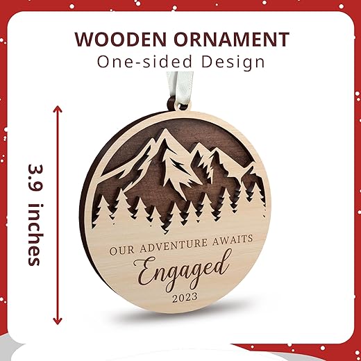 First Christmas Engaged Ornament 2023 - Engagement Gifts for Couples, Engagement Gifts for Women - Engagement Ornament 2023 - Wedding Gifts for Couples Unique 2023 - Wooden Christmas Engaged Ornament