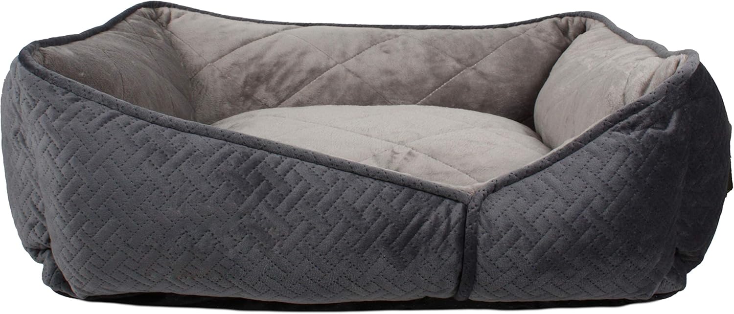 Pet Dog/Puppy Sofa Bed, Luxury Super Soft Quilted Dog Bed, Non-Slip Base, Large, Grey - 70x60x22cm