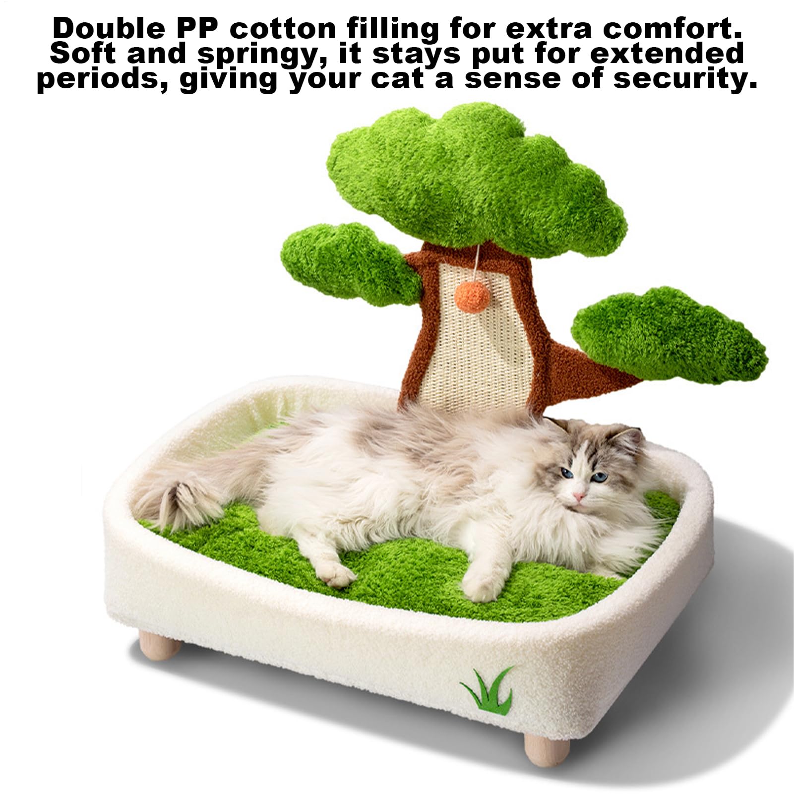 Camas para Mascotas para Gatos – Cama en Maceta de Pino para Gatos de | interior con bola de felpa y rascador | Cuna lavable para coche de mascotas, interior, invierno, sala de estar, dormitorio, m