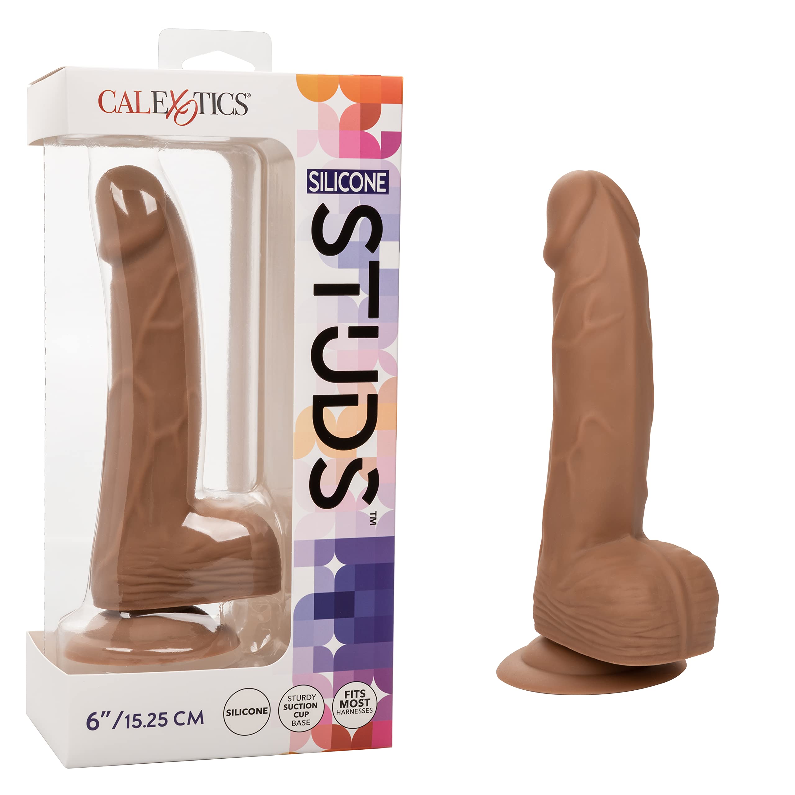 CalExotics Silicone Studs™ 6 Inch – Realistic Dildo with Suction Cup Base Harness Probe – Brown