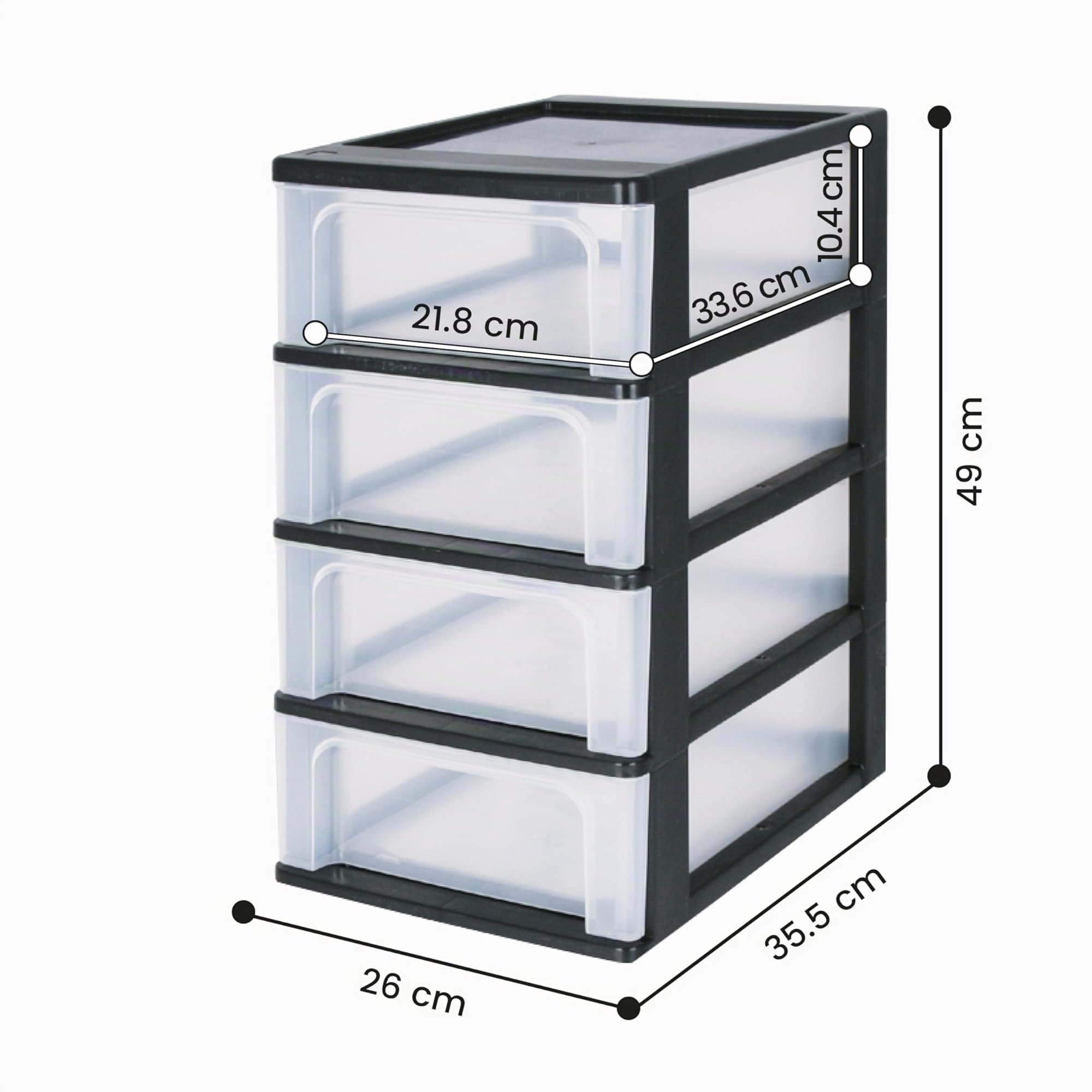 Iris Ohyama Cassettiera in Plastica, Portaoggetti, 4 Cassetti Medi, Nero, Apertura Facile, Formato A4, A5 e A6, Organizzatore, Per Ufficio, Scuola, Cartoleria, Senza BPA, Contenitore, OCH-2004