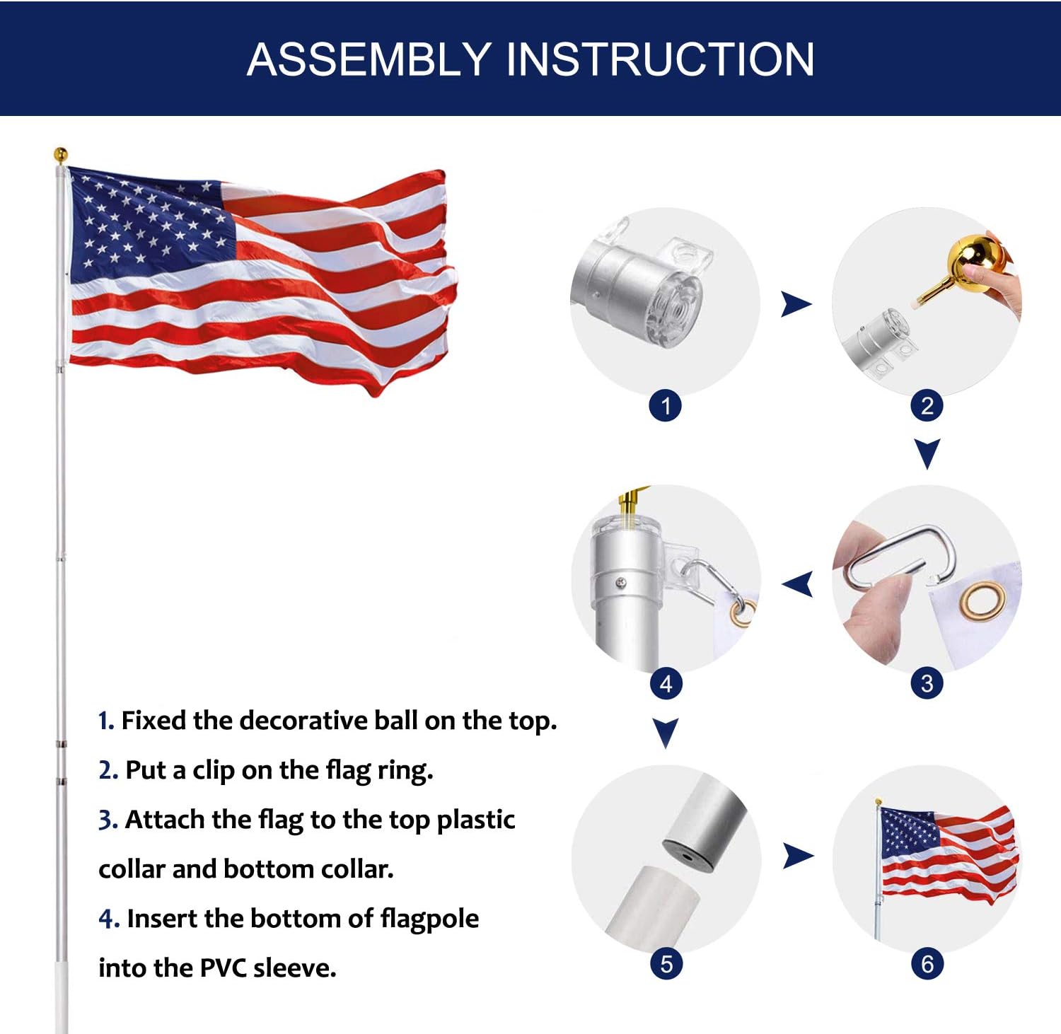 Panta 20FT Telescoping Flag Pole Kit, Extra Thick Heavy Duty 14 Gauge Telescopic Flagpole Fly 2 Flags, Outdoor Aluminum Inground Flag Poles with 3x5 American Flag for Residential, Yard or Commercial