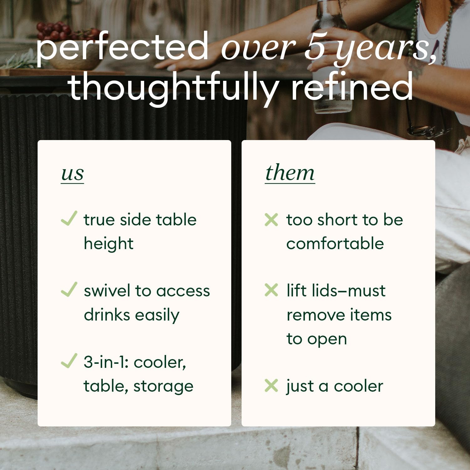 Veradek Outdoor Cooler Side Table - 2 in 1, Black, 21 inch: Black Fluted Surface