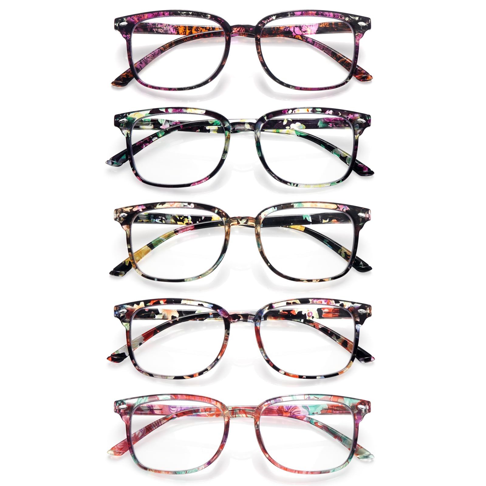 5 Pack Reading Glasses Blue Light Blocking for Women,Computer Readers with Spring Hinge