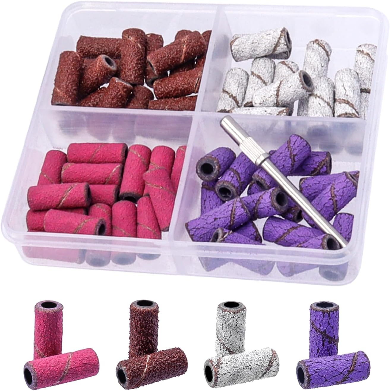 Mesee 60 Pieces Sanding Bands for Nail Drill, 4 Colors Small Sanding