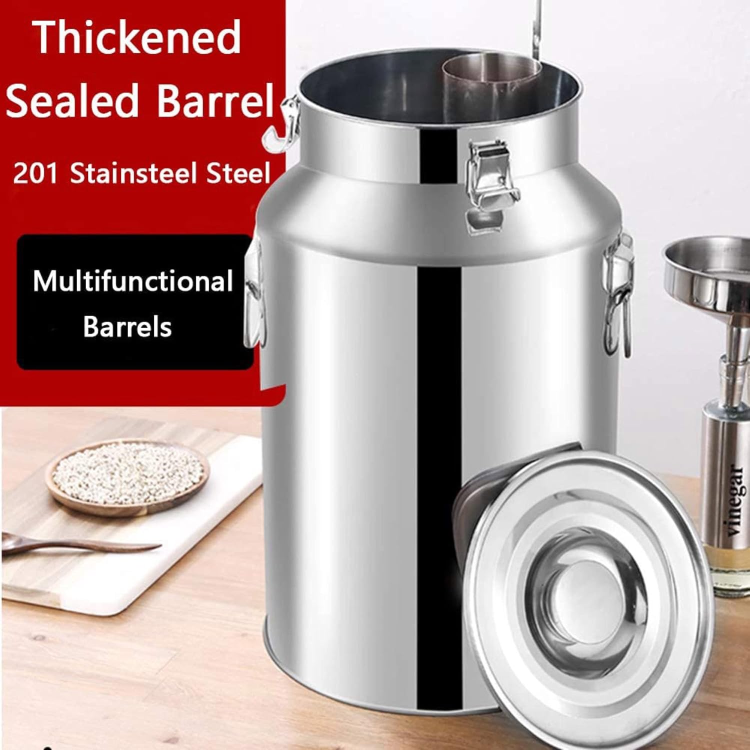 Stainless Steel Milk Bucket/Transport Cans/Wine Pail/Oil Barrel/Tea Canister with Silicone Sealed Lid for Liquid Storage / 15L