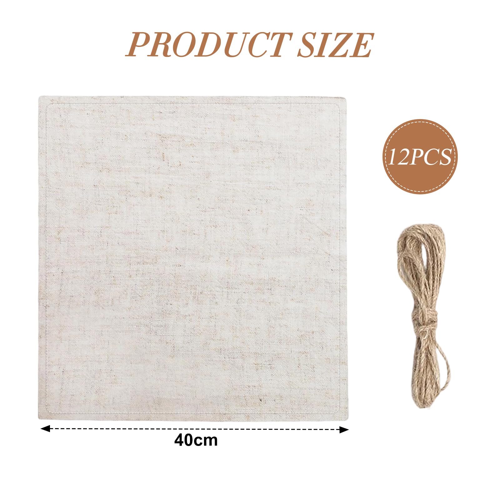 Lot de 12 serviettes en tissu, 40 x 40 cm, réutilisables, en tissu, 100 % naturel, en lin, en coton, décoration de table pour mariage, anniversaire, cuisine (beige)