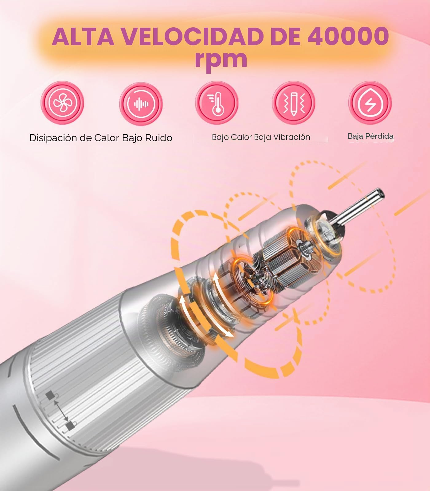 Taladro eléctrico portátil para uñas: 40000 RPM, máquina profesional recargable para limar uñas, taladro de uñas inalámbrico con puntas y base para uñas acrílicas, quitar esmalte de uñas de gel,