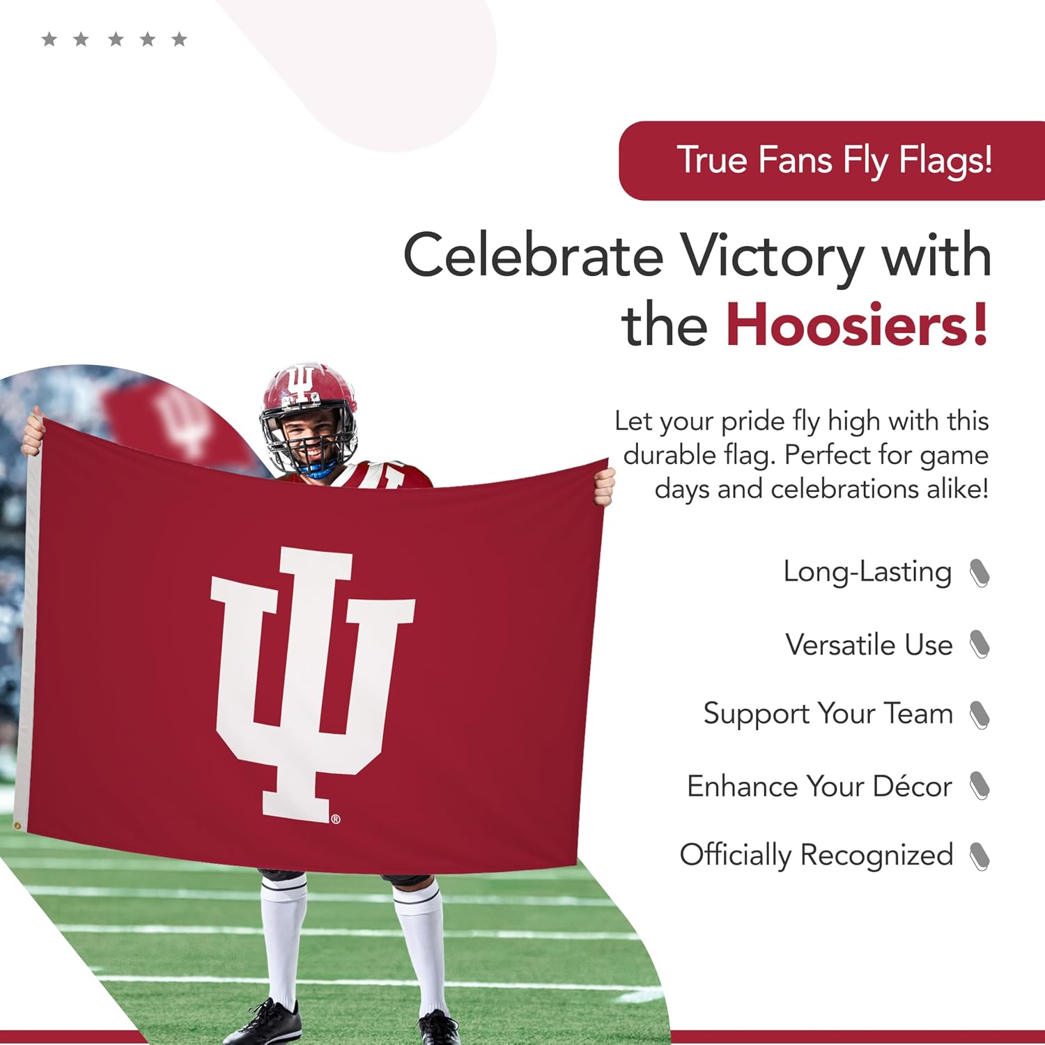 Indiana Hoosiers College Sports Printed Flag - NCAA Licensed - Nylon - School Banner (Red) (5' x 8')