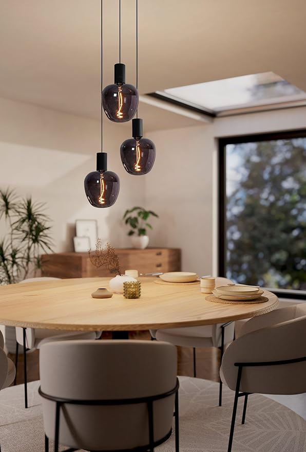 Eglo EGLO Pozueta hanglamp met 3 lampen, vintage, moderne industriële stalen hanglamp in zwart, eettafellamp, woonkamerlamp, hangend, met E27-fitting, Ø 34 cm,Zilver photo 2