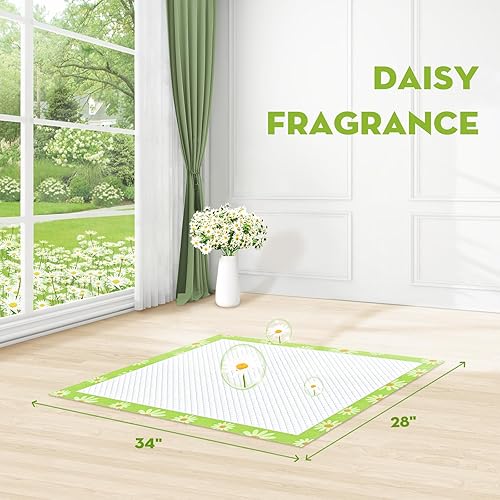 Miniatura 2 de CROCI Almohadillas para orinar para perros de 28 x 34 pulgadas, patrón de margaritas, almohadillas para cachorros con pestañas adhesivas