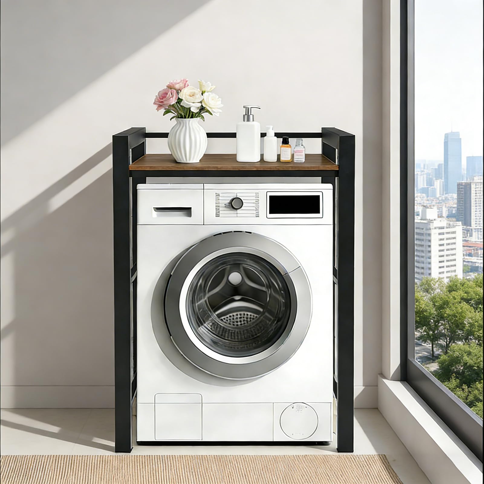 OVRLRIJP lavadoro Mueble con Estantería y Armario Ajustable para Lavadora, 3 Alturas, 350 kg de Carga, 75 x 67 x 105 cm (Negro)