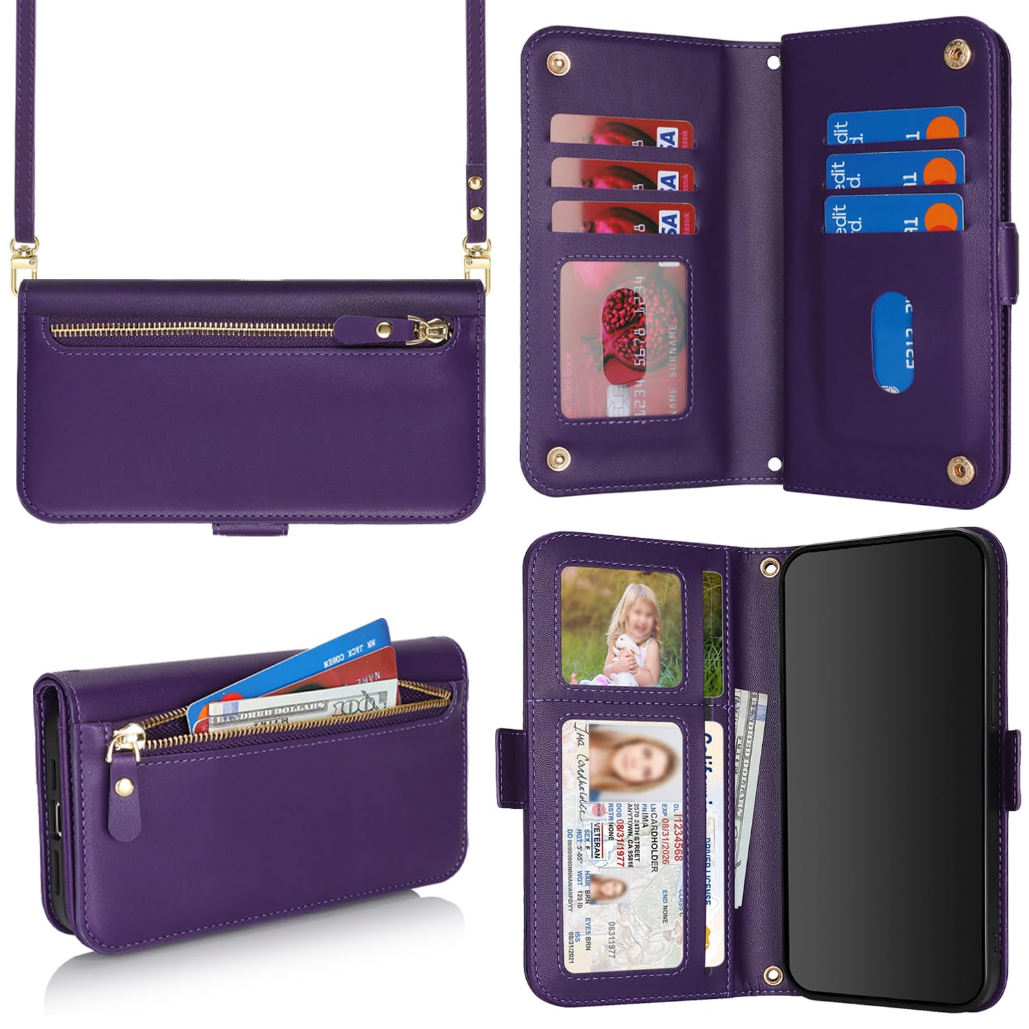 SunYoo for iPhone 13 Pro Max Wallet Case for Women,for iPhone 12 Pro Max Case with Strap Crossbody Lanyard,PU Leather Shockproof Card Holder Stand