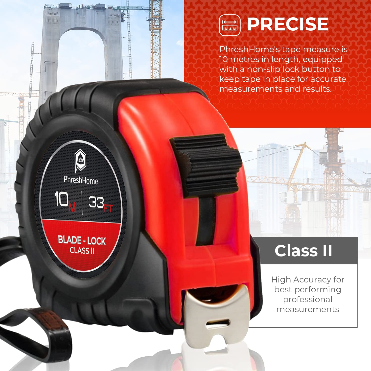 WORKPRO Nastro Metrico Da 8 M, Metro A Nastro Retrattile Professionale Da 25 Mm, Metro A Nastro In Metallo Con Cordino, Clip Per Cintura In Metallo E Lucchetto - Foto 2