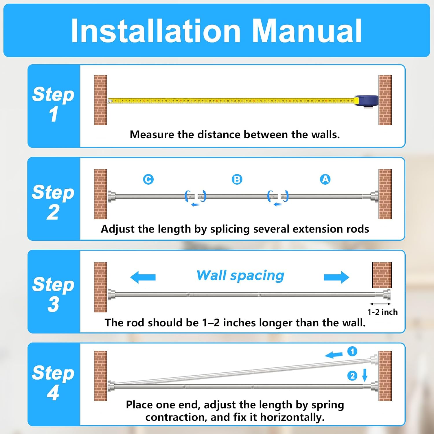 2 Pack 28-50 Inch No Drill Adjustable Tension Curtain Rod, Nickel