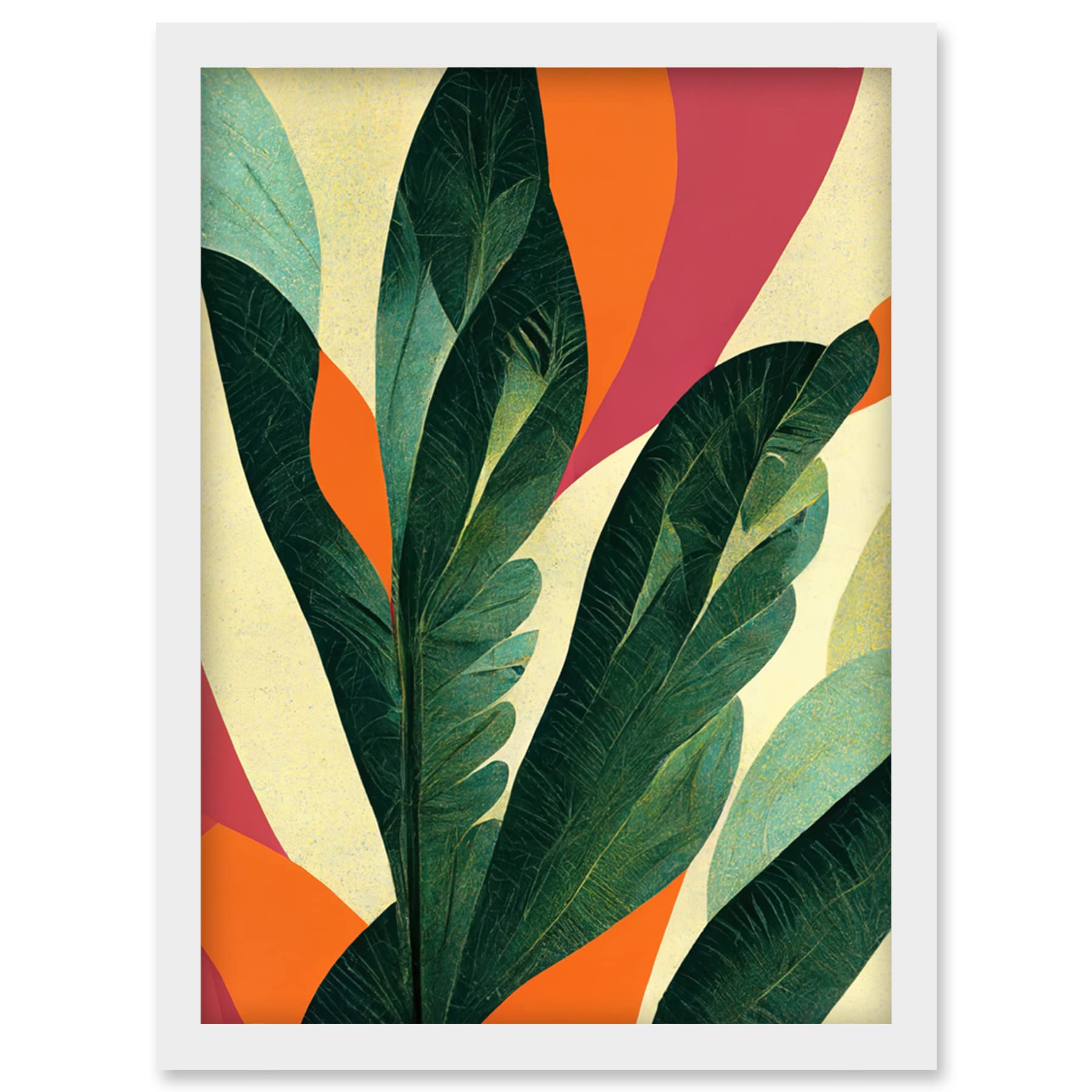 Wee Blue Coo Abstract Boho Colour Exotic Tropical Leaves Botanical Artwork Framed Wall Art Print A4