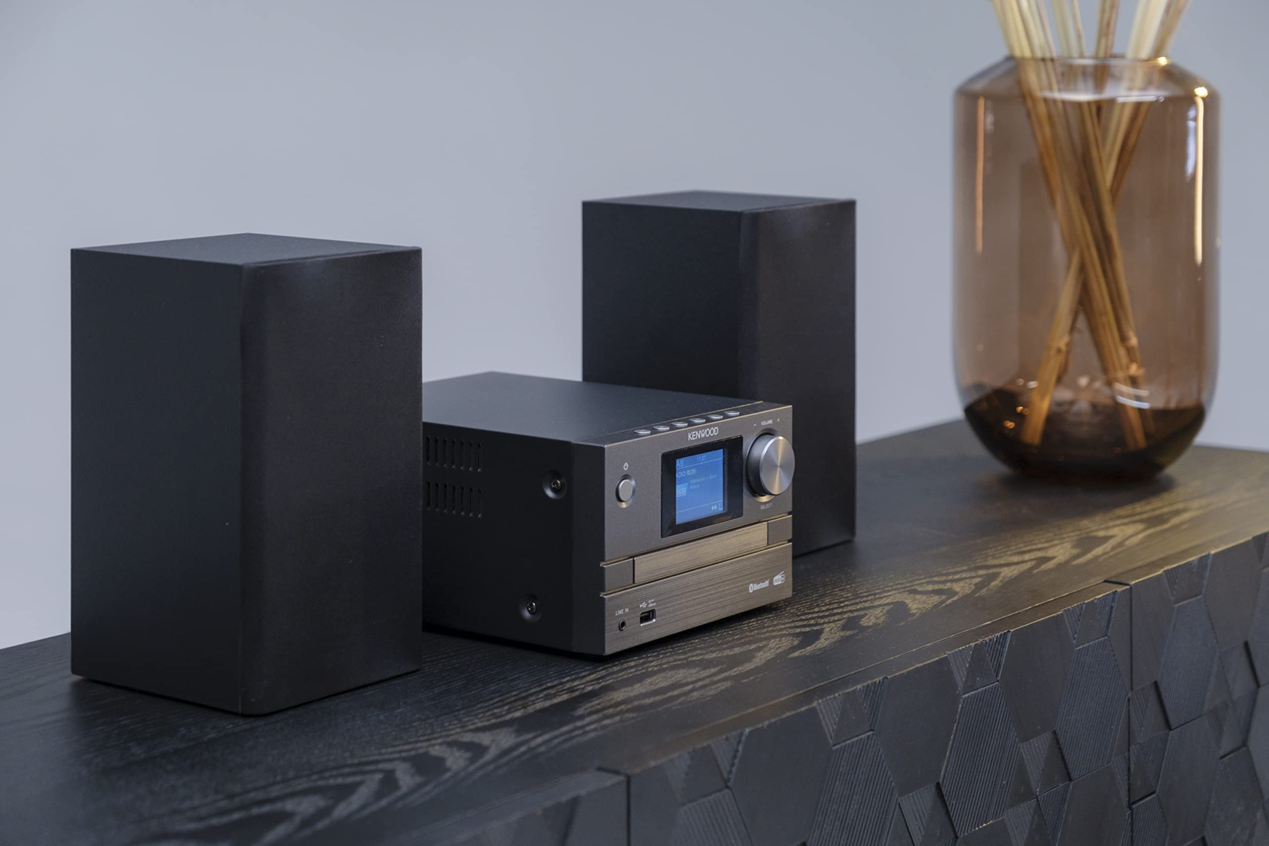 Kenwood M-525DAB - Micro system HiFi z CD, USB, DAB+ i Bluetooth strumieniowe przesyłanie strumieniowe audio, kolorowy wyświetlacz TFT 6,1 cm, pilot zdalnego sterowania