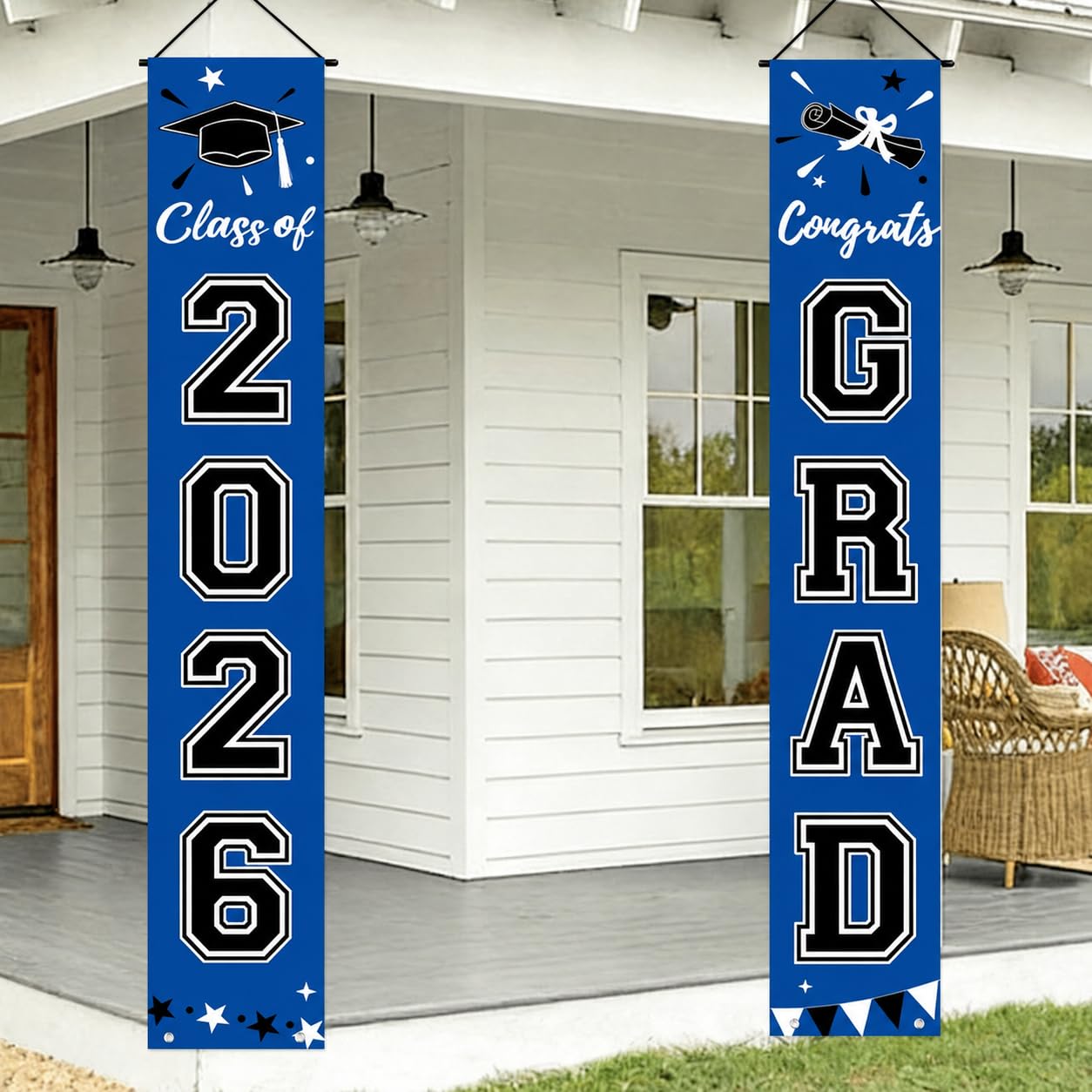 Graduation Decorations 2026, Blue Door Porch Signs, Graduation Banner Class of 2026, Congrats Grad Banner for Door and Porch Graduation Party Supplies