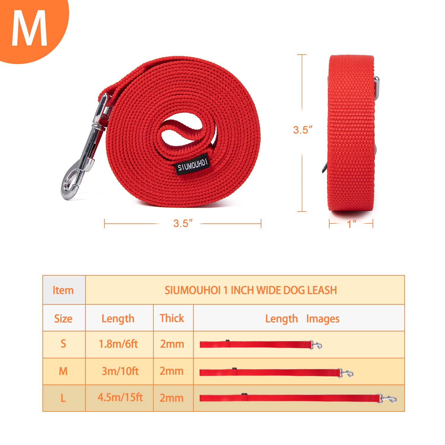 Siumouhoi 1" Wide Nylon Dog Training Leash - Strong 6ft, 10ft, 15ft Long Leash For Small & Medium Dogs (Mint Blue, 6ft)