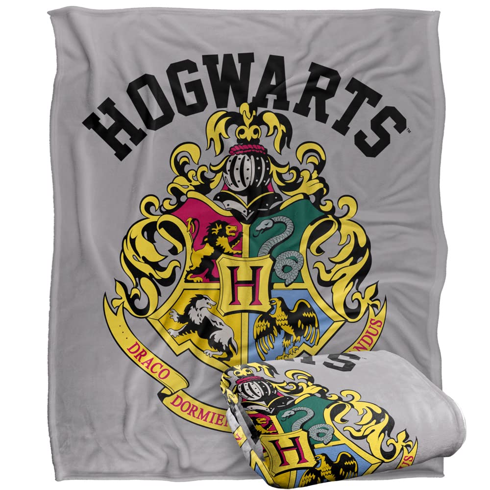 Harry Potter Unisex White Hogwarts Crest 3 Officially Licensed Silky Touch Super Soft Throw Blanket 152X127 Cm In