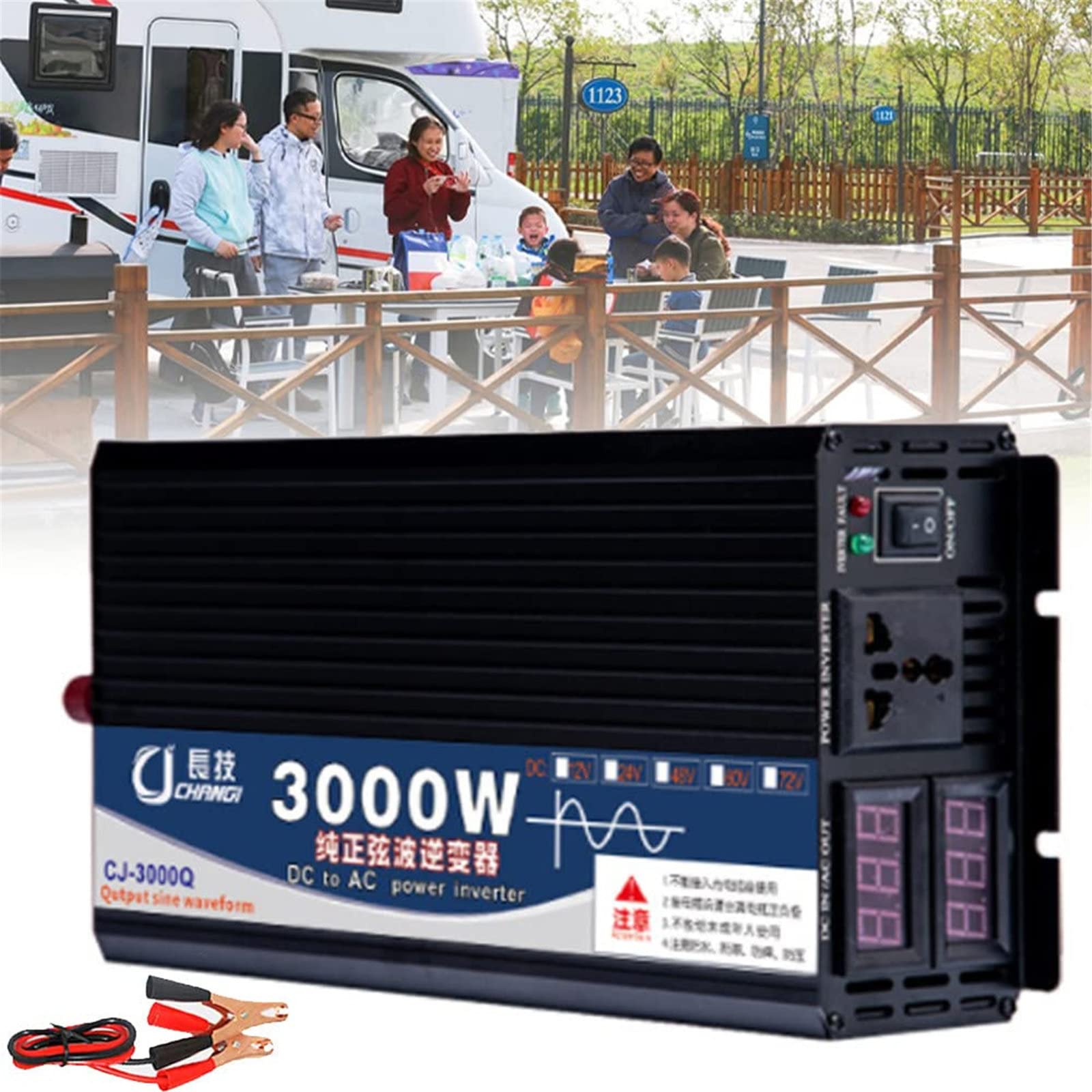 JINTAOMA Inverter di Potenza, Inverter a Onda Sinusoidale Pura da DC 12V a AC 220V Inverter per Auto con Display Digitale LCD Telecomando Porta USB Convertitore,3000W-60Vto110V