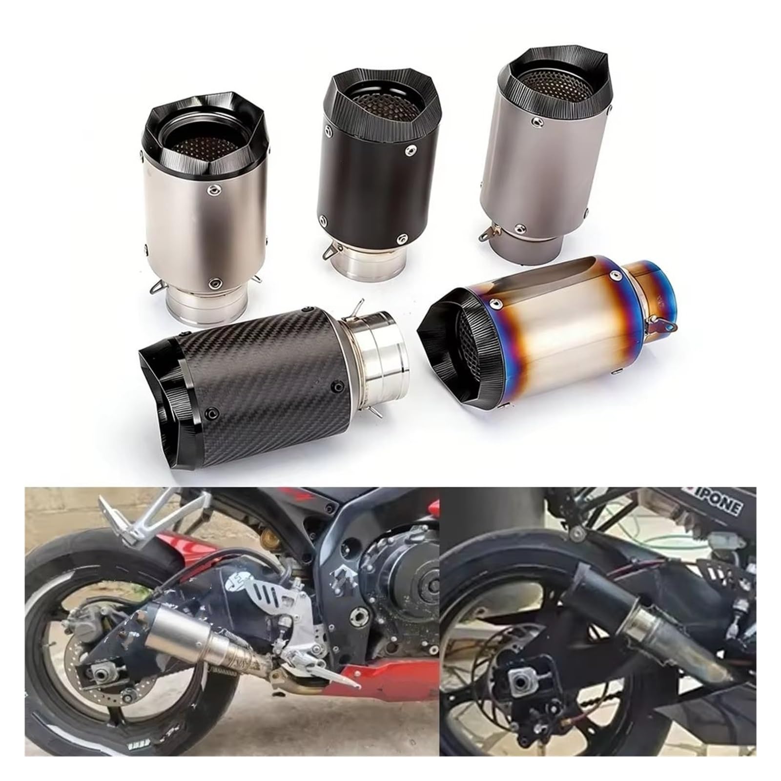 silencioso escape moto Para Kawasaki 300 400 800 Para CB300R Para R3 | Para MT07 para MT09 para DUKE390 para ZX6R Escape Moto tubo de Escape 60mm silenciador para motocicleta adecuado(A3)