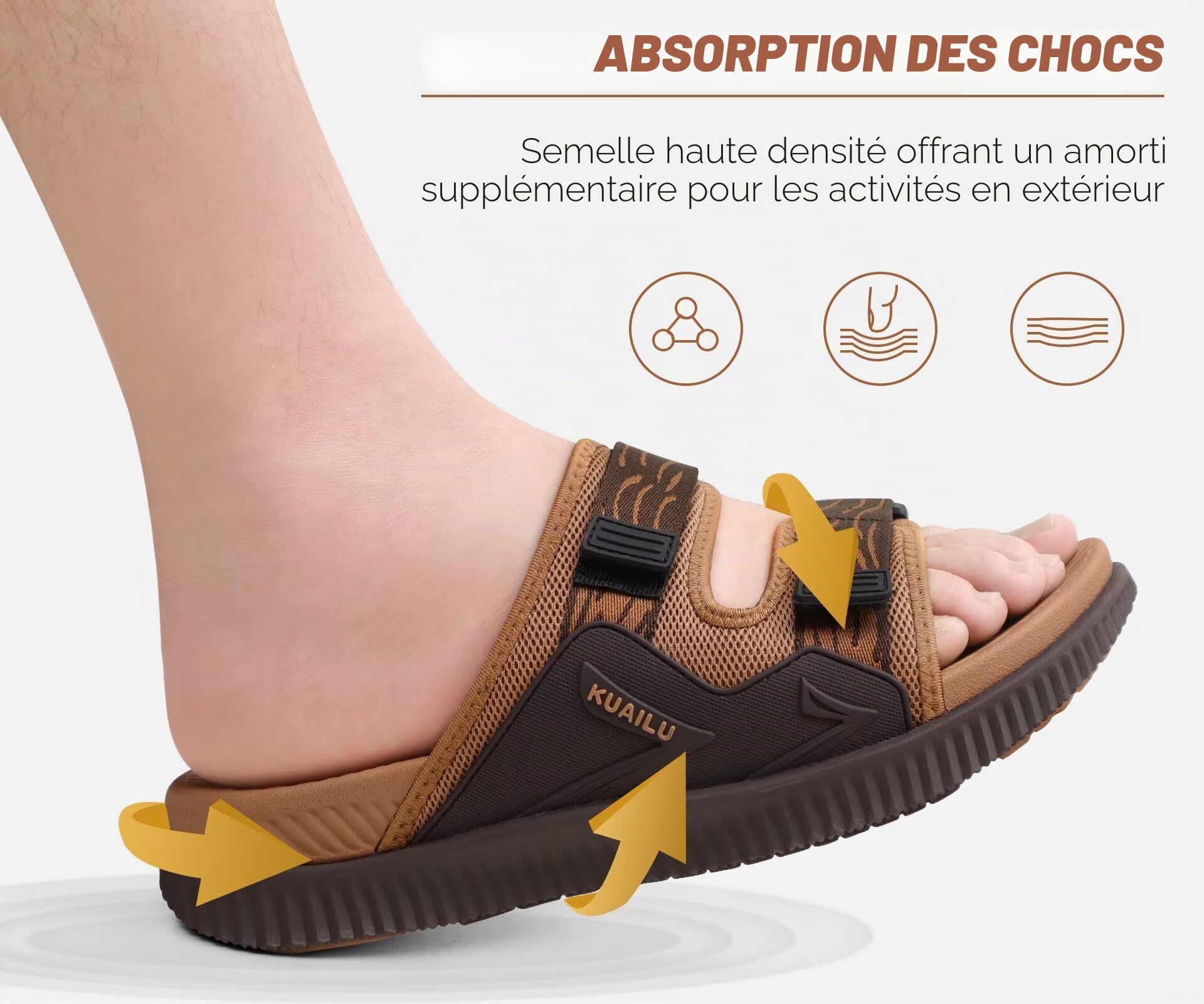 KuaiLu Sandales Hommes Confortable Sport et d'extérieur Orthopedique Plateforme Sandale