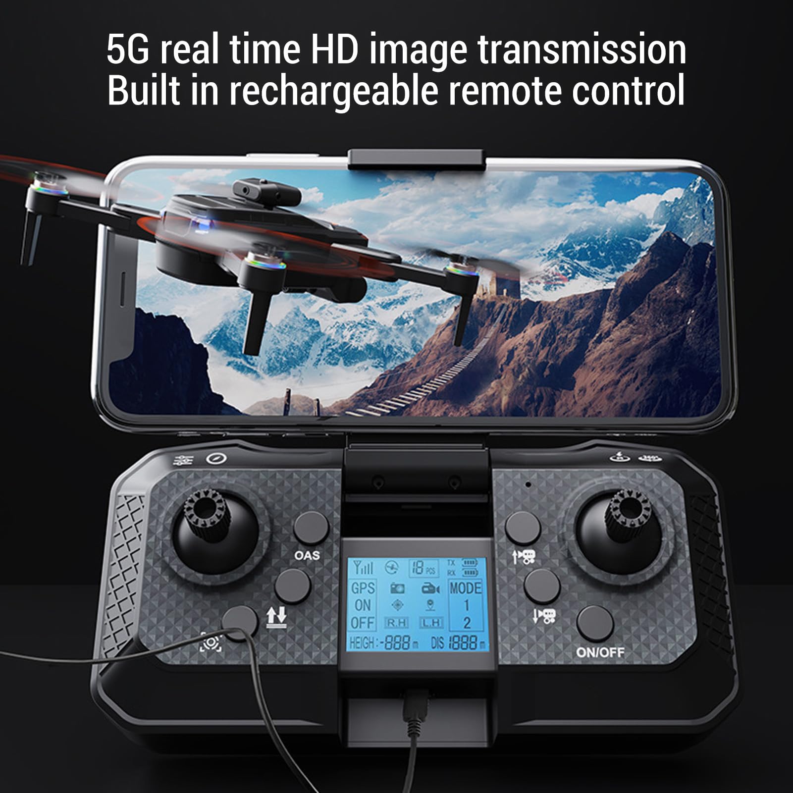 Drone con Cámara HD, Quadcopter RC RC sin Escobillas con Control Remoto de Pantalla LCD, Evitación de Obstáculos, Posición GPS, Despegue Clave y Descenso (3 baterías)