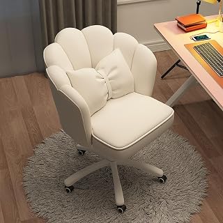OakcraftChair Cute Petal Desk Chair, Modern Fabric Home Butterfly Height Adjustable Makeup Computer (OAC-221) (White)
