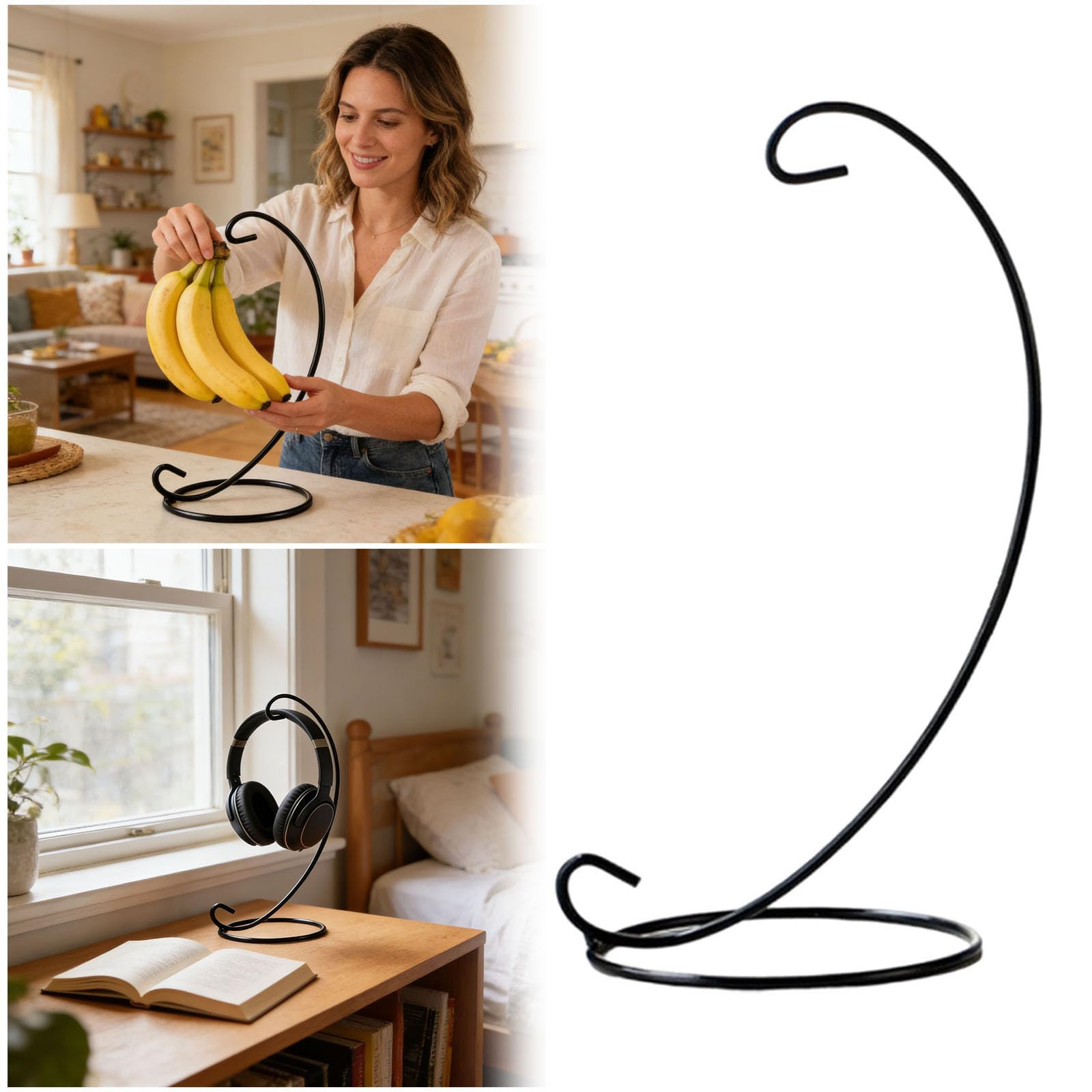 Psaltrycom Black B Banana Hanger Stand Metal Fruit Holder For Kitchen Counter Banana Tree Rack With Stable Base For Bananas Grapes (,Height 33Cm)