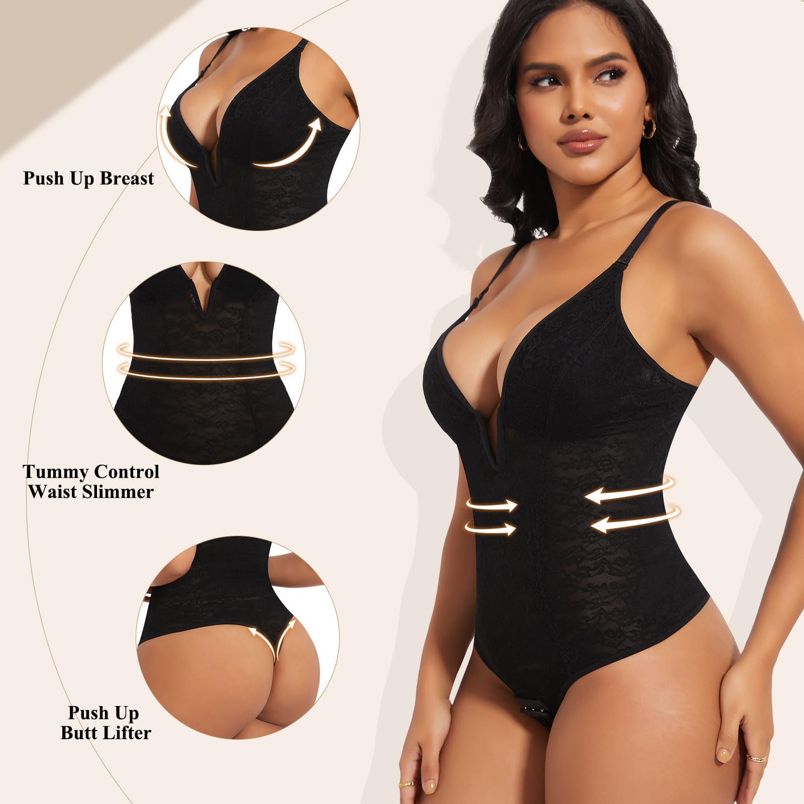 Joyshaper Shapewear Damen Body Spitze Bauchweg Formende Body Shaper V-Ausschnitt Shaping Bodysuit Miederbody
