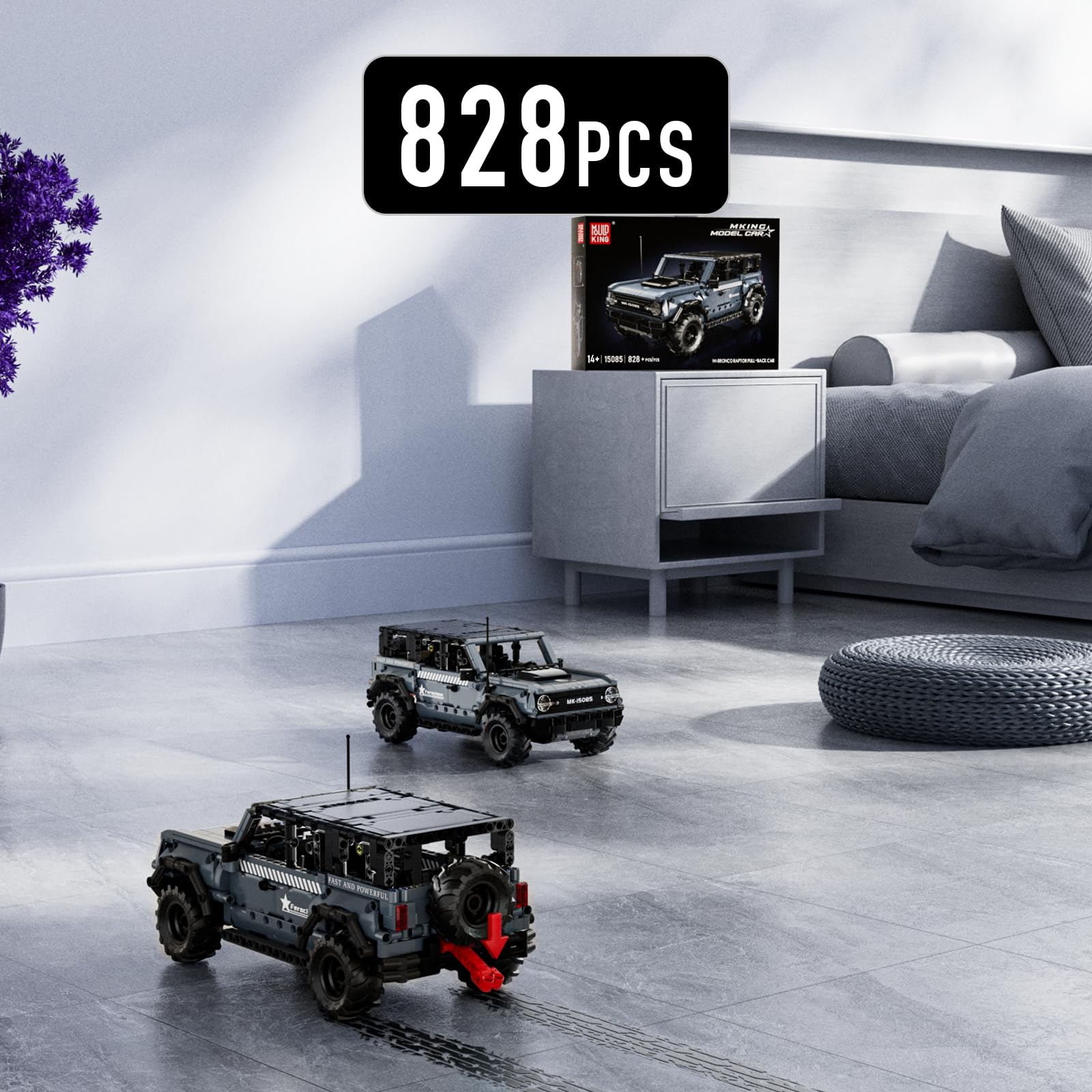 Mould King 15085 Technik Bausteine SUV Offroad Pickup mit Rückziehmotor Klemmbausteine Offroad Geländewagen Klemmbausteine Set MOC Kompatibel mit Andere Marken(828 Teile)
