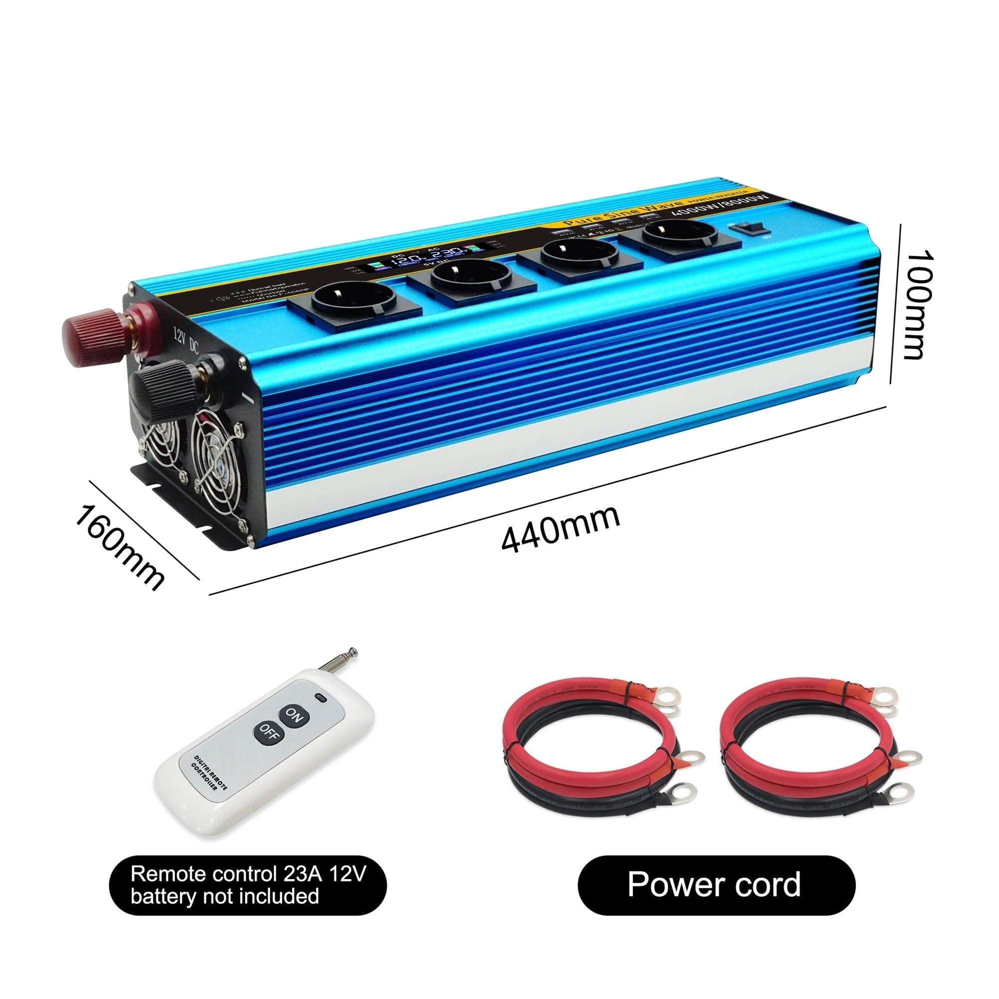 Inverter Inverter da 8 kW a Onda sinusoidale Pura DC12V/DC24V AC 220V 230V Alimentazione for casa e for Esterni Convertitore Intelligente Professionale(8000W Peak Blue,DC24V_220V 50HZ)