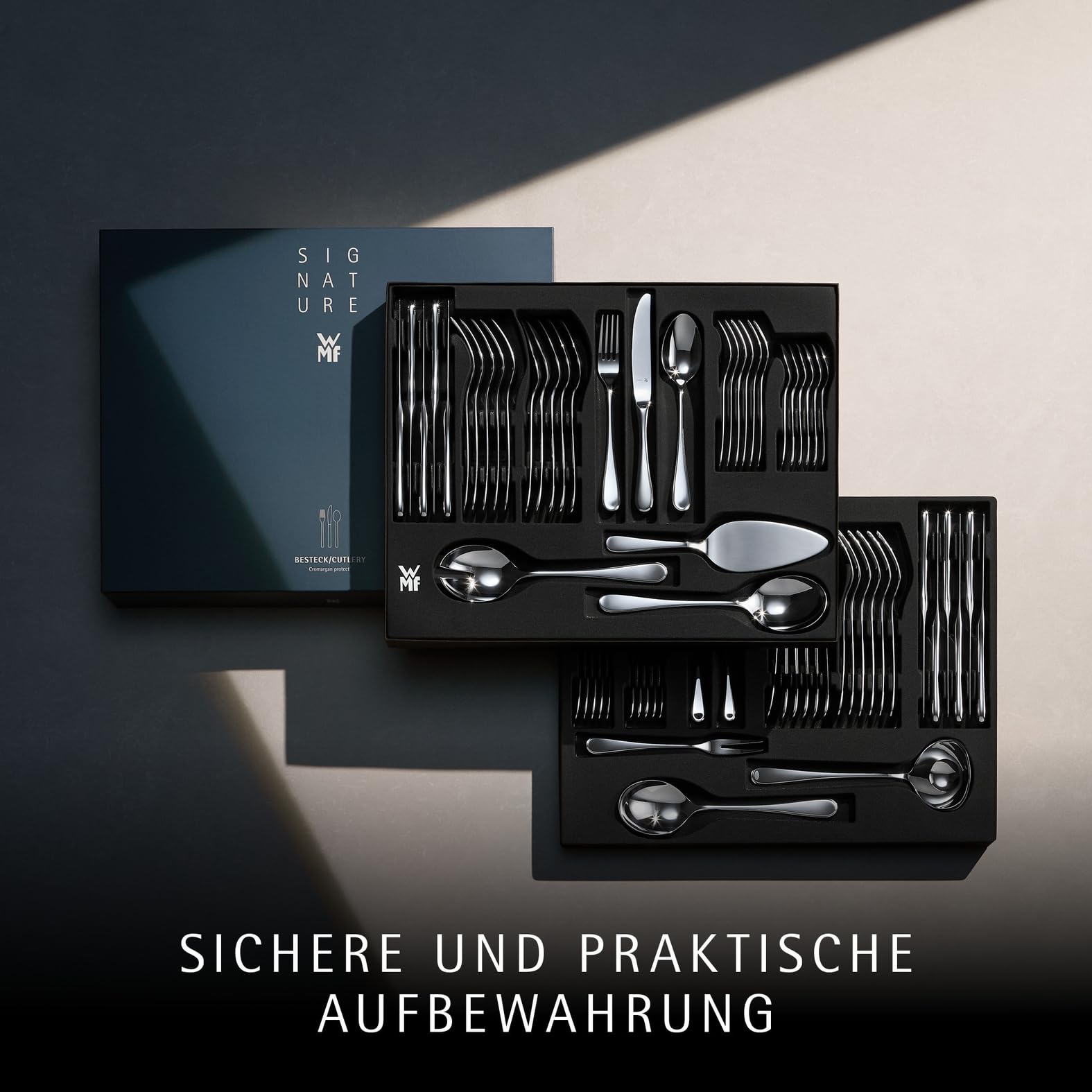 WMF Kent Plus Besteck Set 12 Personen, 66 teilig, 60 Teile mit Servierbesteck, Hohlheftmesser, Cromargan protect poliert, kratzbeständig, spülmaschinenfest