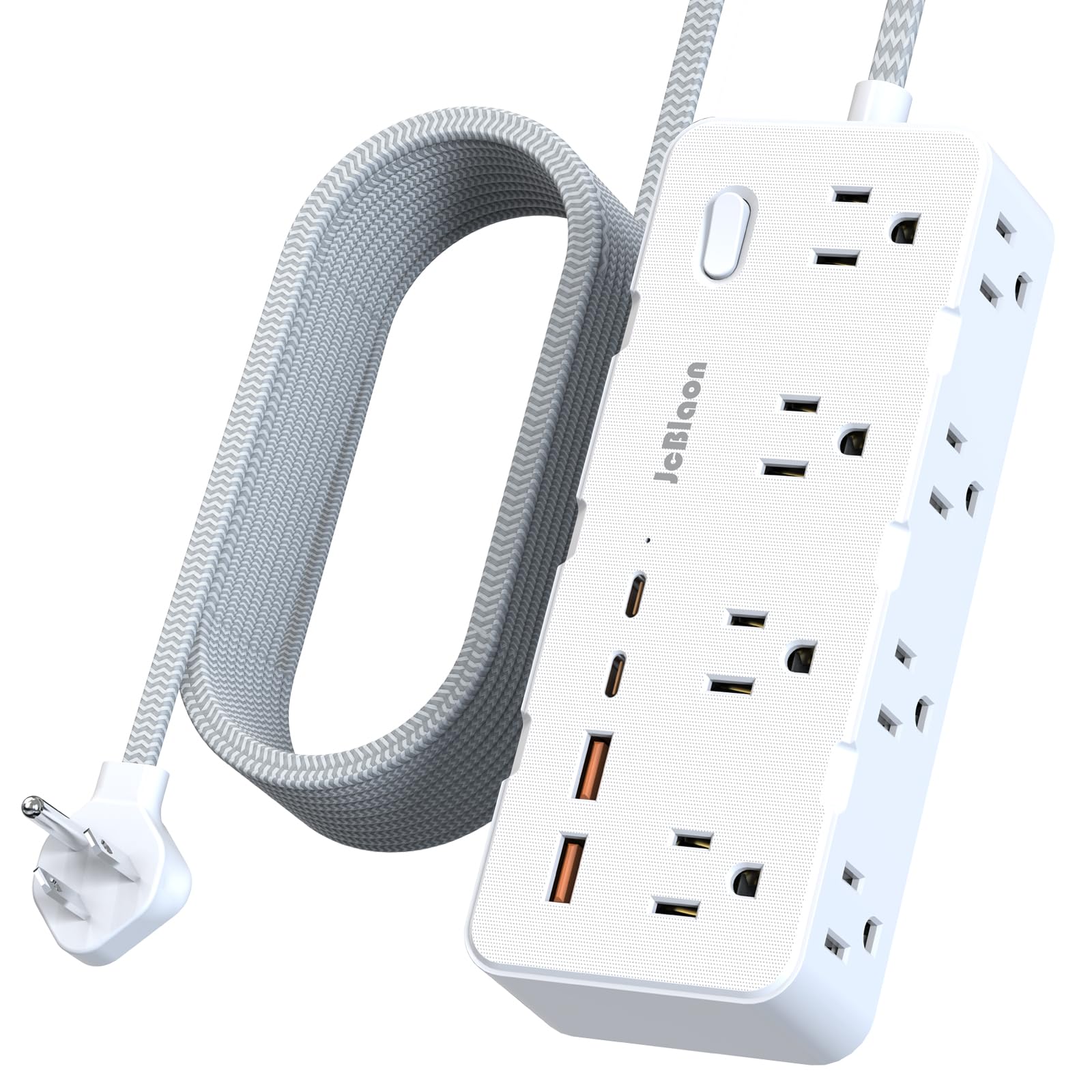 Power Strip Surge Protector - Multi Plug Outlet Adapter with 8 Widely Outlets & 4 USB Ports (2 USB-C), 5FT Extension Cord 45 ° Ultra Thin Flat Plug, Wall Mount for Office Travel Dorm and More