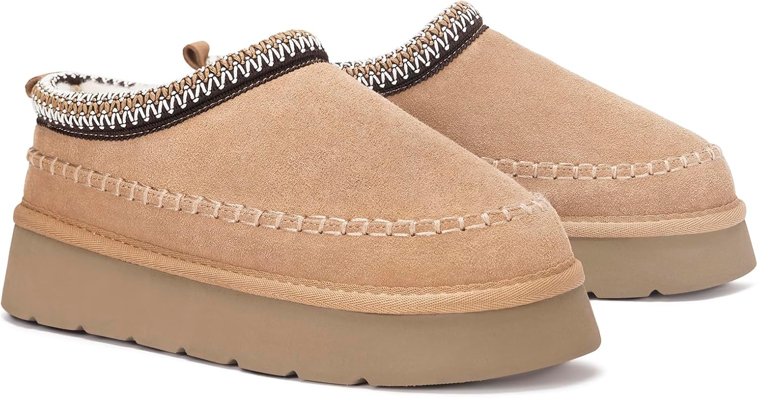 Womens Platform Slippers Ankle Mini Boots Water Resistant Genuine Suede Snow Winter Slippers Fur Fleece Lined Sneakers Cozy Outdoor Warm Slip On House Shoes - Image 6