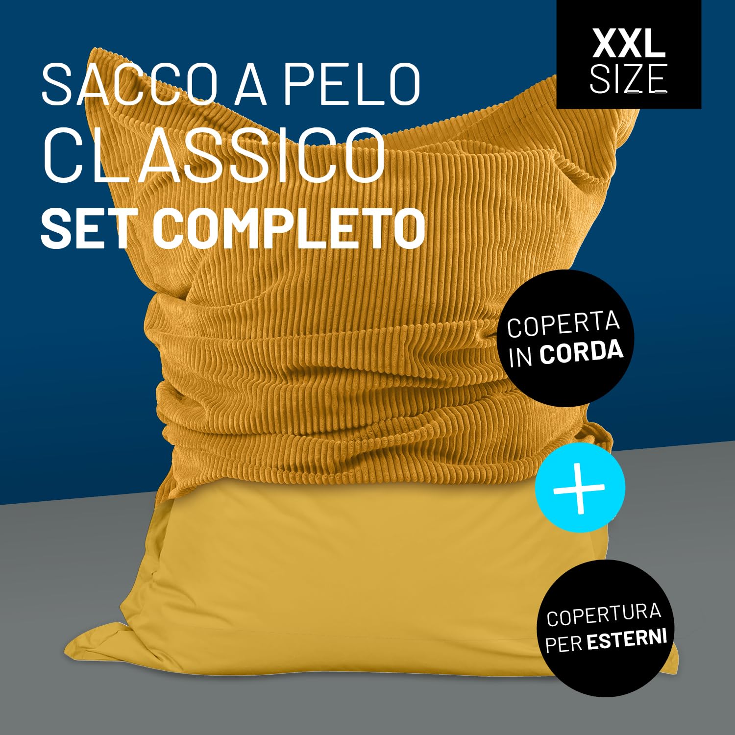 Lumaland Sitzsack Classic XXL All-in-One Set | Gigante Sitzsack XXL con cordino e rivestimento per interni ed esterni | Poltrona con imbottitura EPS sicura all'interno - Rivestimenti facili da