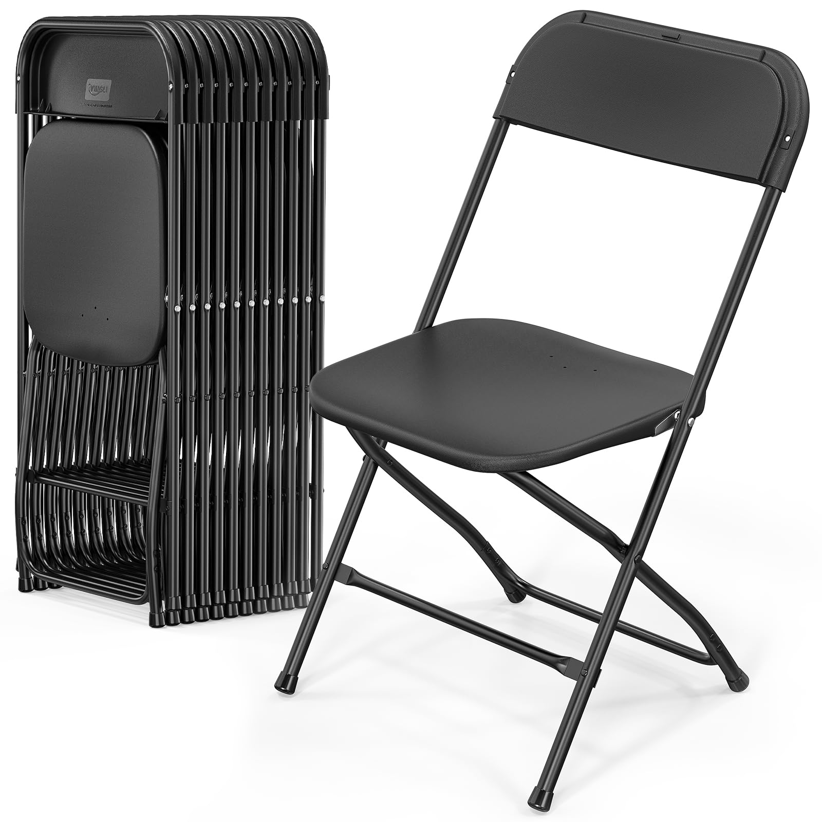 Bonnlo Set 10 Sedie Pieghevoli con Struttura in Metallo e Plastica Portata 158kg, Seduta Salvaspazio Richiudibile con Piedini, da Cucina, Soggiorno e Conferenza, 44.5 x 44.5 x 80cm, Nero