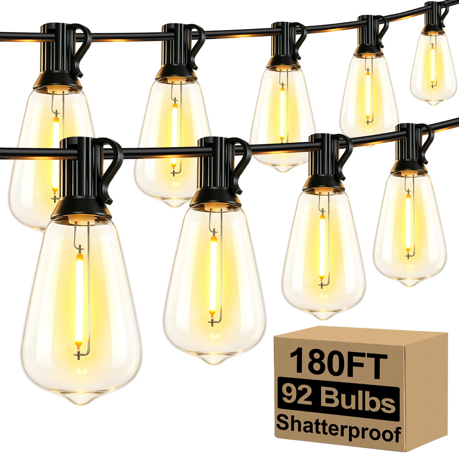 Brightever Outdoor String Lights 180FT, Patio Lights with 90+4