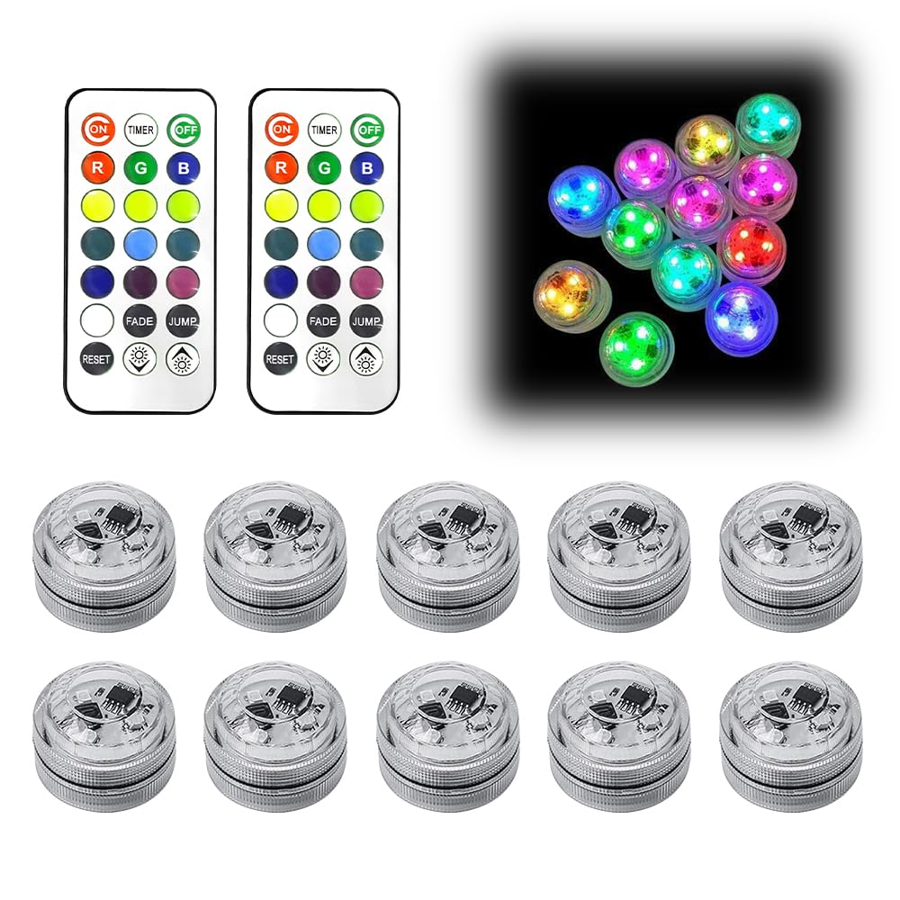 10 Pezzi Luci da tè a LED Subacquee, Mini RGB Sommergibile Luce LED con Telecomando, Luce LED RGBImpermeabile, Luci Subacquee Senza Fiamma per Stagno, Vasca da Bagno, Acquario, Decorazione