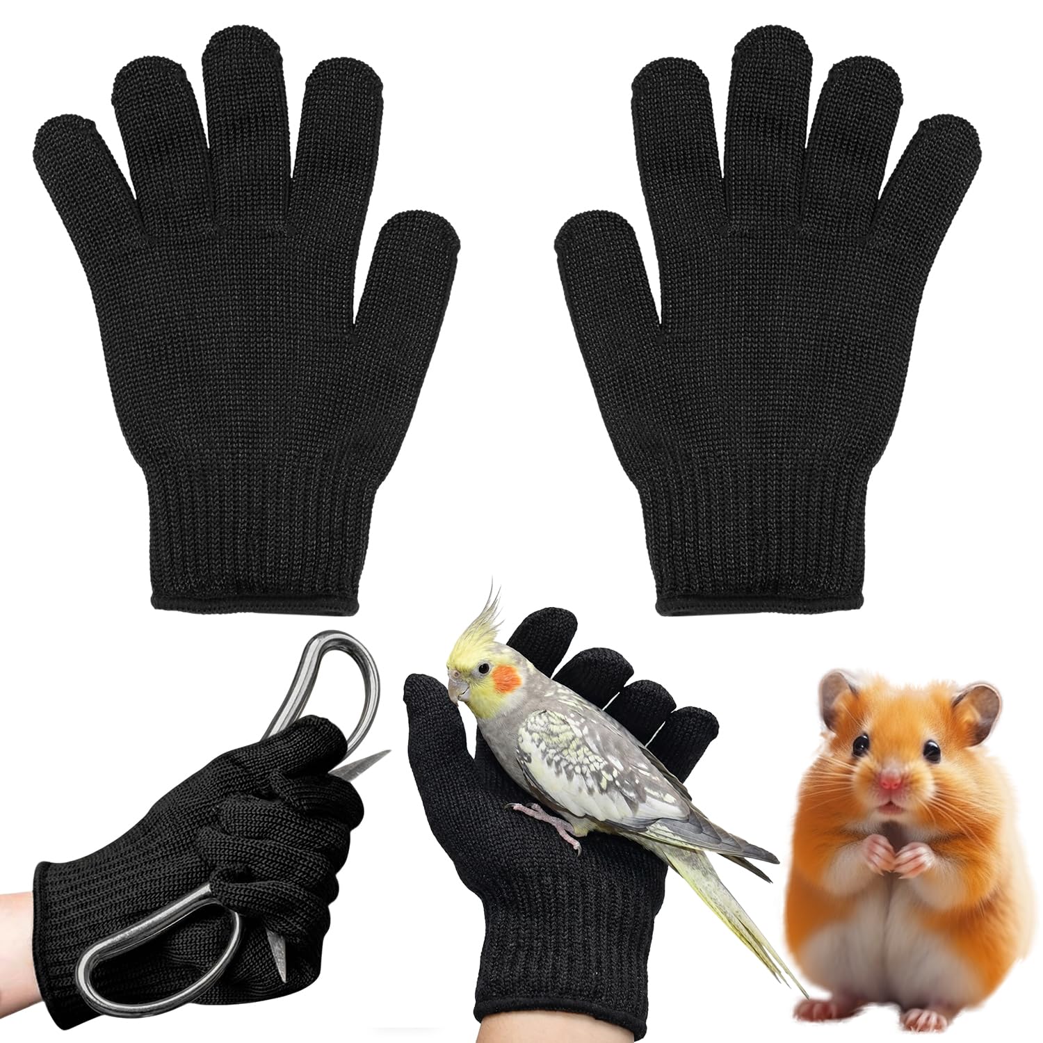 GAZIL Animal Handling Gloves for Pets, Anti Bite Gloves for Dog Bird Hamster Handling, Bite Proof Pet Gloves with Cut Resistant Protection, Black Protective Gloves
