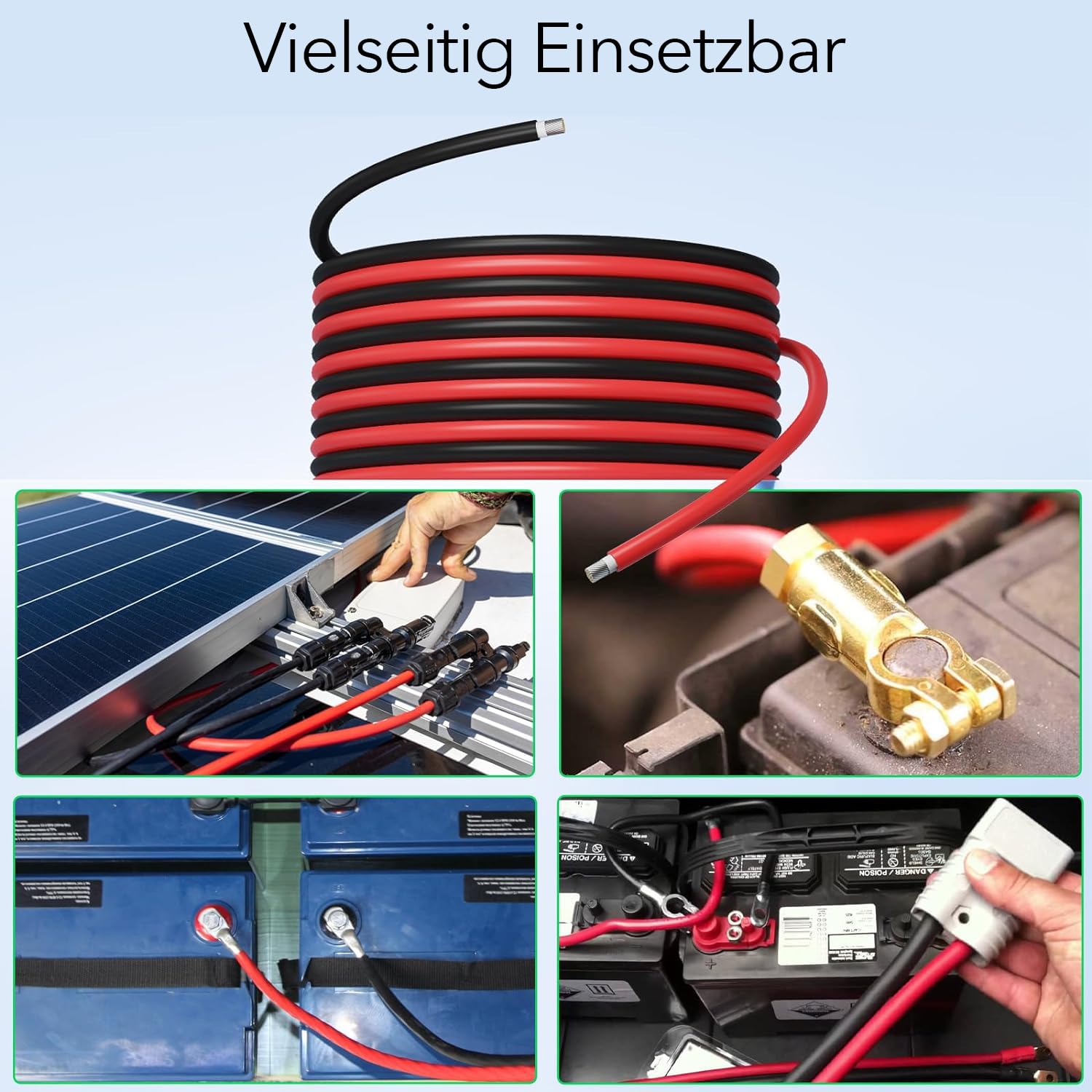 Solarkabel 6mm² Schwarz - 100m - UV-beständig, flexibel, Photovoltaik, PV Kabel, Solar Anschlusskabel für Solarpanel, Wechselrichter & Laderegler (Schwarz, 100m)