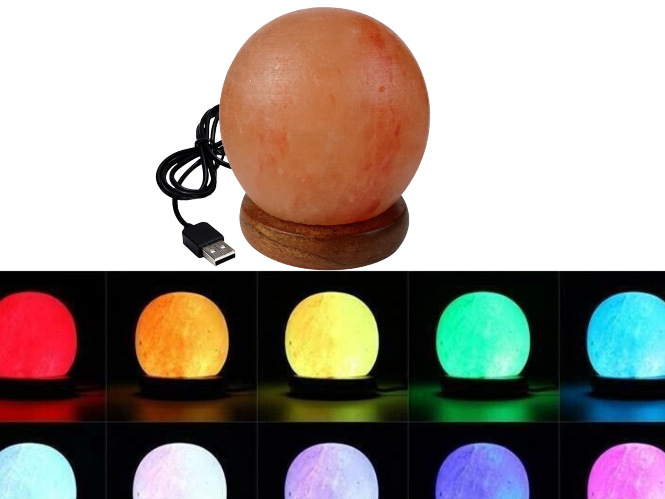 Natural Himalayan Pink Salt Lamp USB Healing Ionizing Crystal Colour Changing Table Lamp Ball Kids Night Light Relaxing Gift Item