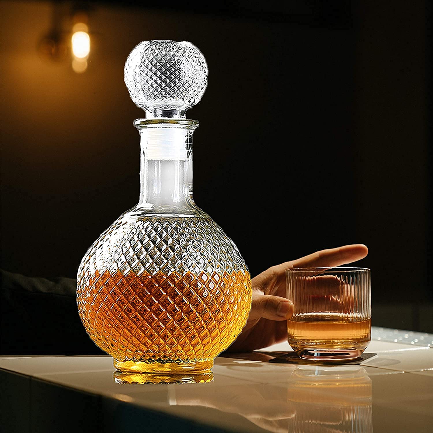 ezalla Whiskey Decanter for Scotch Liquor Bourbon or Wine and Whiskey [1000 Ml.Whiskey Carafe - 1 3